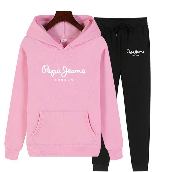 

womens hoodies sweatshirts woman tracksuit two piece set winter warm hoodiespants pullovers female jogging clothing sports suit outfits 2303, Black