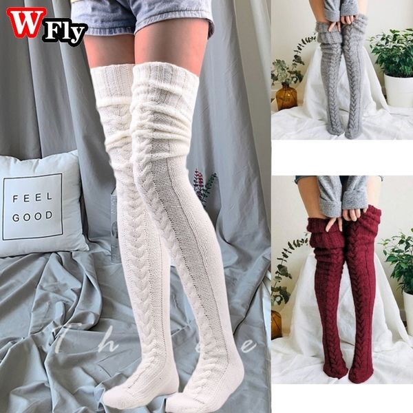 

socks hosiery harajuku women girls wool stockings winter warm knitted over knee socks leg warmer female thigh long stockings leg warmers 230, Black;white