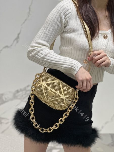 

fashion prad crystal tote bags women's designer chain crossbody bags 10a metal triangle pattern shoulder bag diamond lattice totes purs