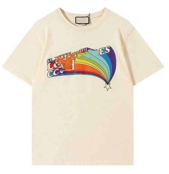 

2023 designer tees polos men's t-shirts round neck rainbow letter print men's and women's same style short sleeve loose every, White;black