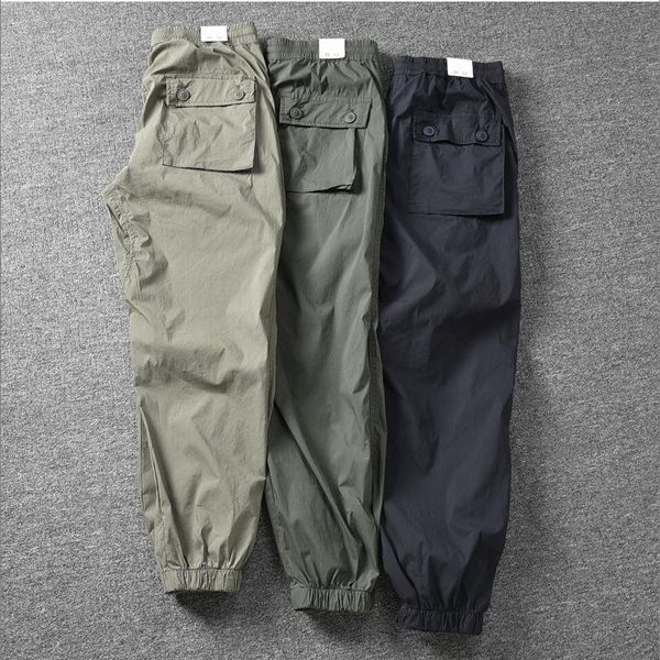 

men's pants spring retro cargo pants men's washed cotton man casual cropped pants fashion stretch ankle-tied pants men's jogg, Black