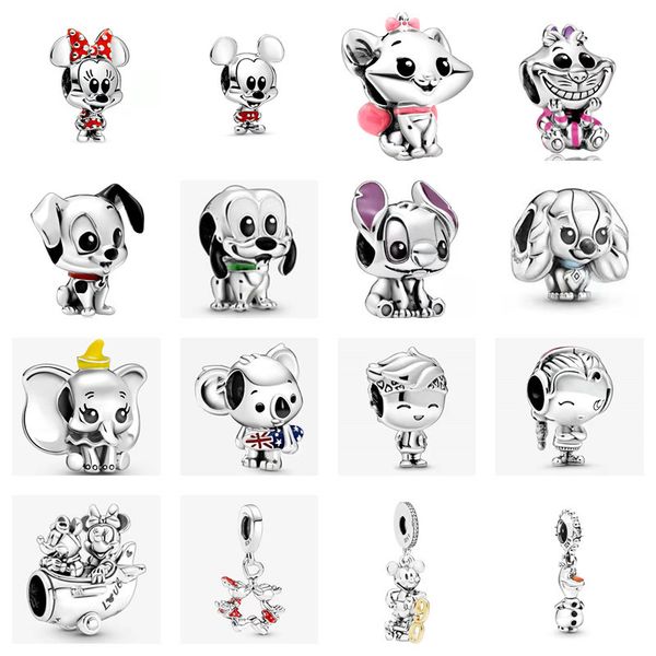 

925 sterling silver cute dog mouse beads charms women with original box for pandora fits 3mm snake chain bracelet children birthday gift diy, Black