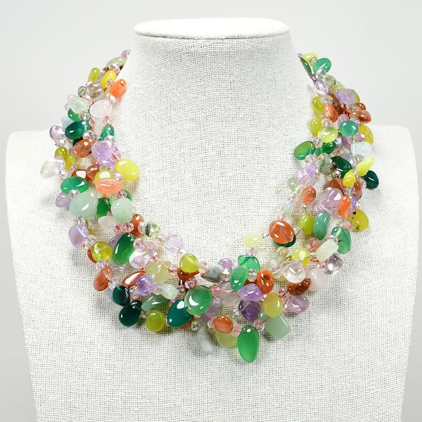 

5 strands natural mix gems stone beaded crystal agate jasper torsade necklace handmade lady gifts, Silver