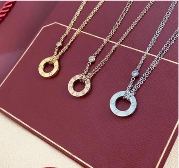 

full cz stainless steel love 2/3 rings necklace pendants fashion choker necklace women men lover neckalce jewelry gift, Silver