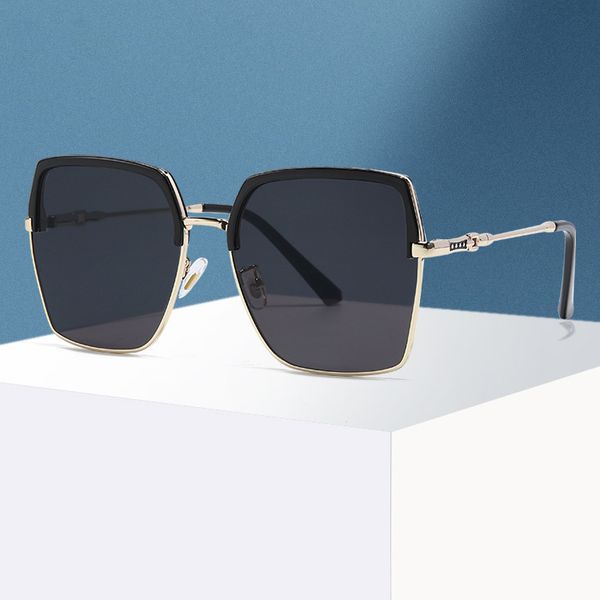

niche designer square large frame cool sunglasses full frame hd eyewear for women 2023 fashion european and american metal frame glasses uv4, White;black
