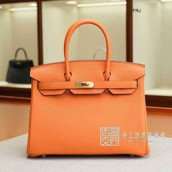 

designer bags birkin handbags herms womens pure manual wax thread sewing real leather togo 93 orange bk30cm gold buckle have logo frj