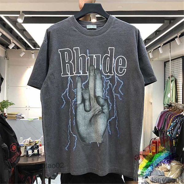 

rhude t shirt men washed do old streetwear t-shirts summer style high-quality mgf, White;black