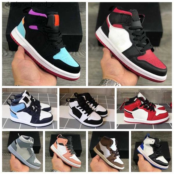 

2022 new selling designer kids shoe 1 kid shoes jumpman wolf grey blue black slides white red prom night kids boys girls sneakers athletic 3