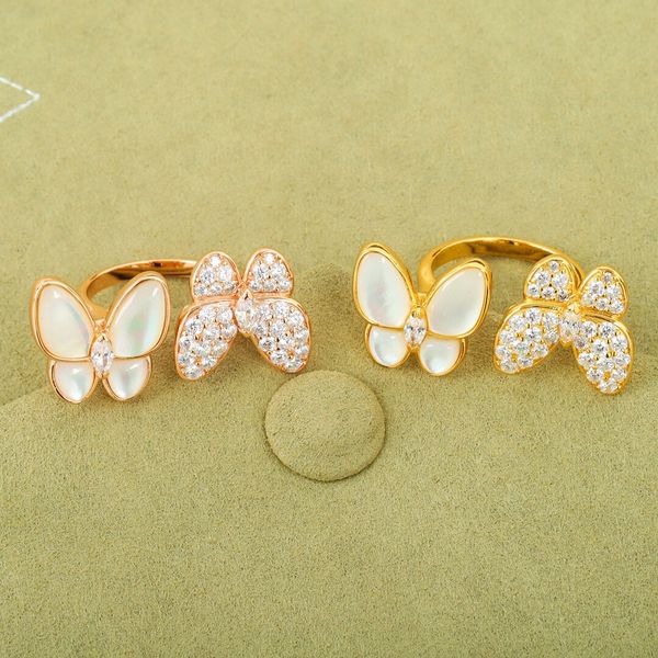 

designers high version fritillary stones butterfly ring three-dimensional light luxury index ring female personality fashion niche internet, Silver