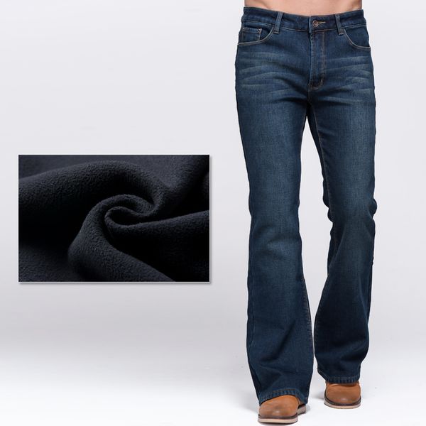 

men's jeans grg mens winter stretch denim jeans thicken warm pants slim slightly flare trousers boot cut fit polar fleece jeans 230316, Blue