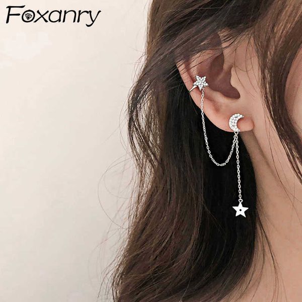

charm anry silver color tassel earrings for women new fashion stars moon zircon d earrings elegant party jewelry gifts l230315, Golden