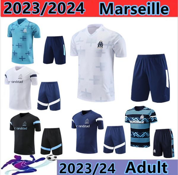 

2023-2024 marseillees men's and children's soccer short sleeve training shirt 23/24 alexis om survey maillot foot chandal, Black