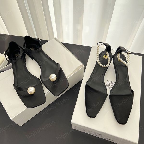 

dress toteme ladies luxury sandals designer fashion simple square head satin silk low heel clip toe black office career dinner wedding shoes
