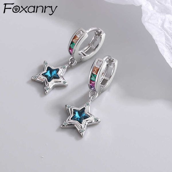 

charm anry prevent allergy sparkling zircons d earrings for women new fashion creative blue pentagram geometric party jewelry l230315, Golden