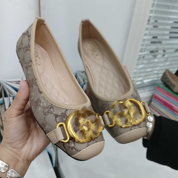 

classic women flat dress shoes metal buckle g lady leather casual shoe mules princetown girls monograms printed trample lazy slides driving, Black