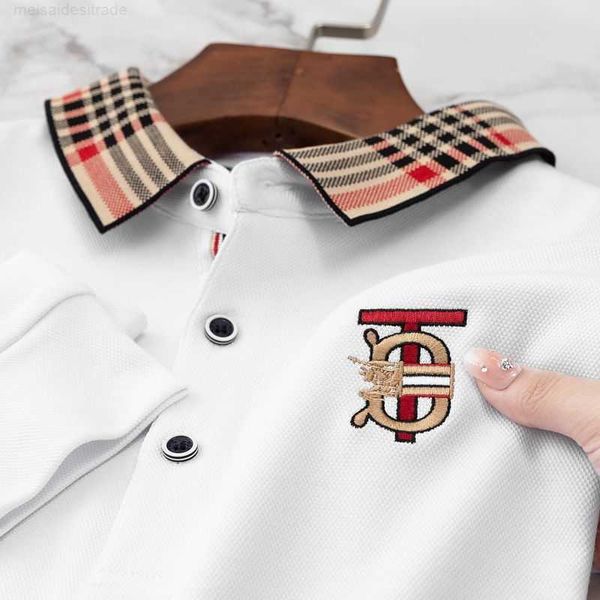 

bburbrry luxury designer barry spring and autumn long sleeve tshirt men's treasure solid color embroidery bottom youth polo shirt plus, White;black
