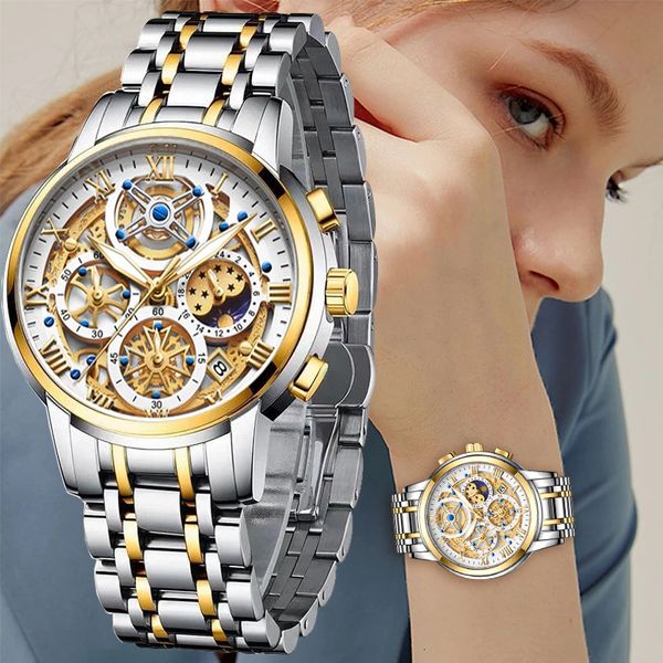 

women's watches lige 2023 gold women creative steel bracelet wrist ladies fashion waterproof female relogio feminino 230314, Slivery;golden