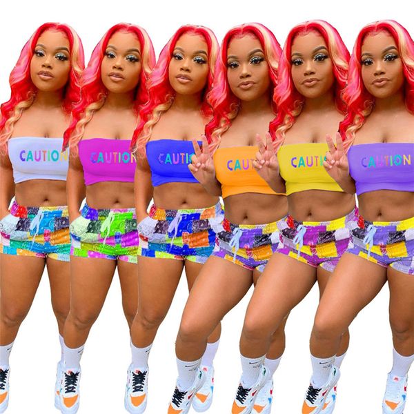 

bulk wholesale short women's tracksuits letter printing two piece set straplesstube cropped drawstring shorts casual short tracksuit 9, Gray