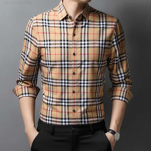 

bburbrry luxury designer barry light slim fit long sleeve men's treasure korean stripe plaid shirt casual fashion versatile outwear, White;black