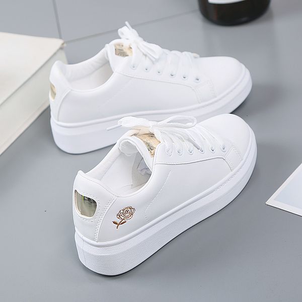 

dress shoes women casual shoes spring women shoes fashion embroidered white sneakers breathable flower lace-up women sneakers 230316, Black