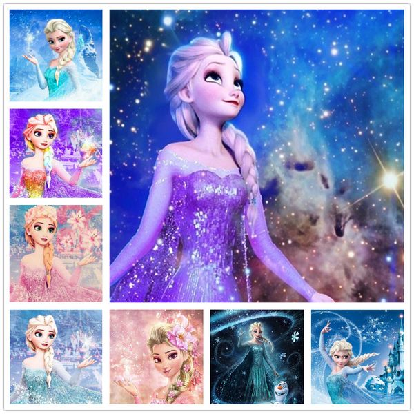 

5D diamond color painting Rubik's cube round diamond snow and ice princess DIY decorative painting hanging picture