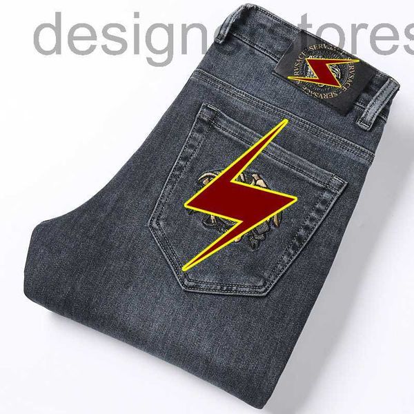 

men's jeans designer new jeans men's embroidery smoke gray small straight tube slim elastic trousers 5h2s, Blue