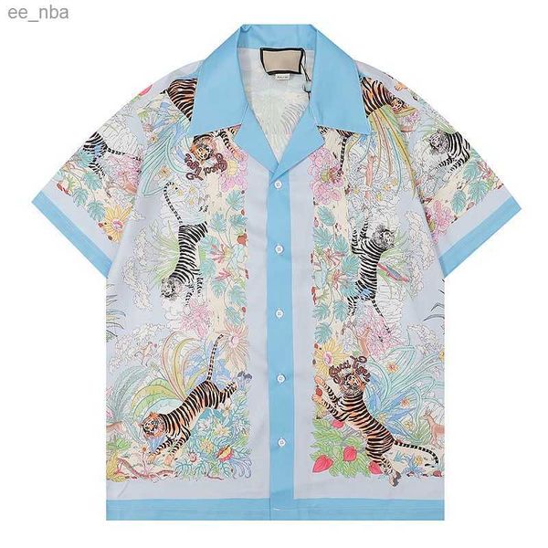 

luxury designer shirts men's fashion tiger bowling shirt hawaii floral casual shirts men slim fit short sleeve dress shirt, White;black