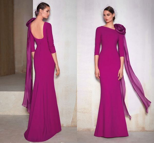 

elegant fuchsia long evening formal dress 3d flower half sleeve mermaid floor length backless prom party gowns robe de soiree 2023 new, Black;red