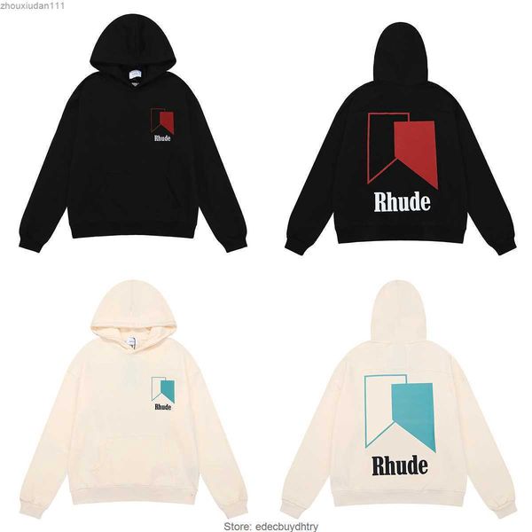 

autumn and winter men's hoodie high street fashion label los angeles rhude printed weight cotton terry hoodies for men women, Black