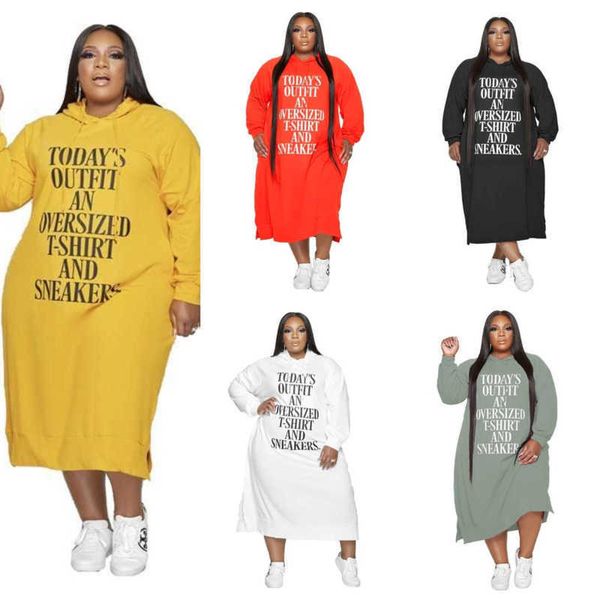 

wholesale women causal dresses hoodie designer long sleeve letter printed oversize hooded dress plus size 3xl 4xl 5xl 6 colors, Black