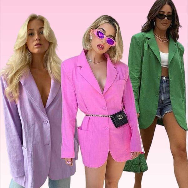 

2023 women's new fashion business suits candy color cotton linen shoulder pad loose casual suit jacket suit jacket, White;black