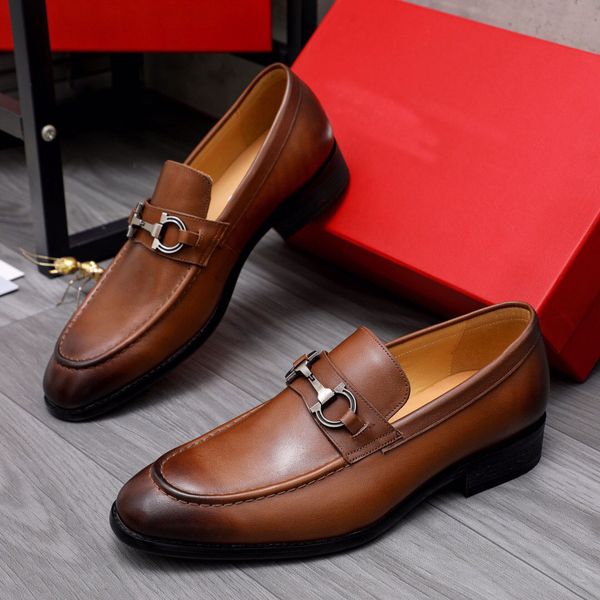 

2023 mens formal dress shoes gentlemen genuine leather flats brand designer business oxfords casual loafers size 38-44, Black