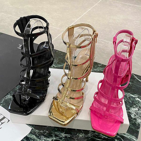 

zippers high heels sandals for ladies fashion narrow band female sandal boots casual outdoor square toe women pumps shoes 0316, Black