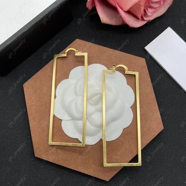 

2023 new have stamps rectangle big earrings gold fashion simple earring women wedding party brand designer jewelry with box, Golden;silver