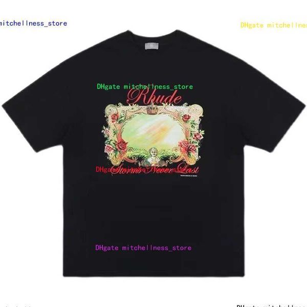 

men's t-shirts european and american street fashion brand rhude t-shirt floral printed men women's casual cotton matching couple s, White;black