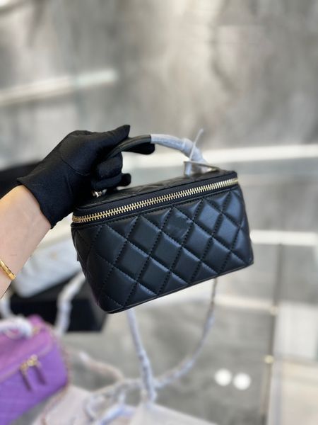 

fashion women makeup bag diamond checker shoulder bag high capacity designer metal logo zipper flap cowhide leather crossbody bag