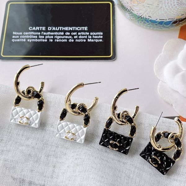 

luxury ccity women bag earrings 18k gold plated charm earring black white love earring designer jewelry couple family accessories premium gi, Golden