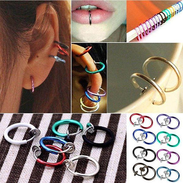 

wholesale classic style circle painless ear clip anti allergy alloy earbone clip stud nose ring, Golden;silver
