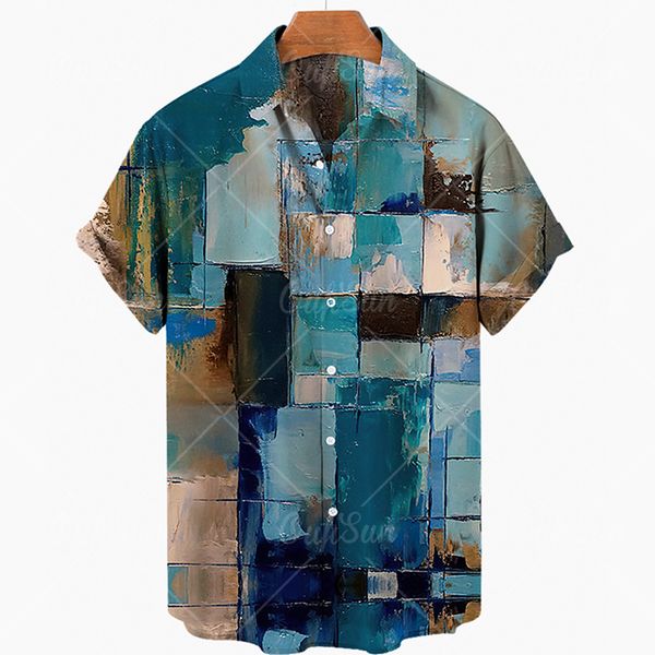 

mens casual shirts summer oil painting 3d beach hawaii summer shirt short sleeve shirt streetwear oversized camisa social chemise men 230316, White;black