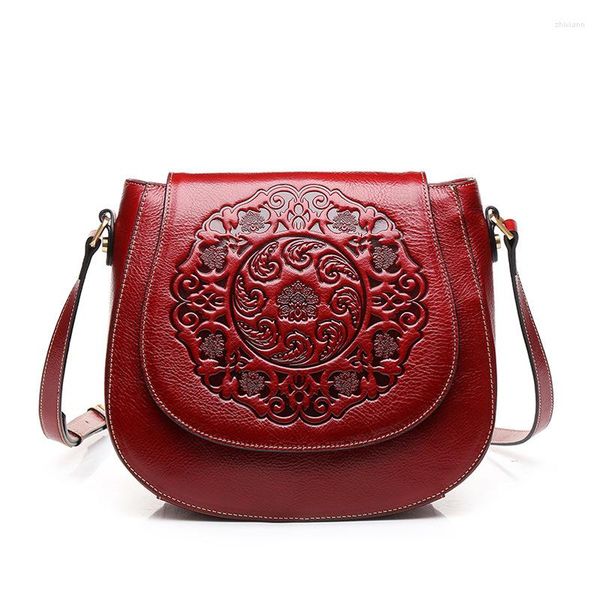 

evening bags chinese national style women cowhide leather bag female crossbody retro embossed saddle shoulder