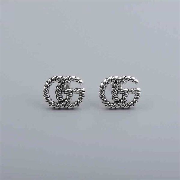 

earrings 2023 new ancient pin, needle, old silver wind letter, fried dough twist stud earring, earphone girl, Golden