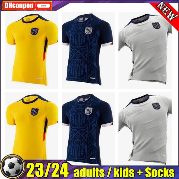 

ecuador estupinan 2022 2023 world cup soccer jerseys home ywllow pervis 22 23 gonzalo plata michael estrada football shirts maillots de foot, Black;yellow