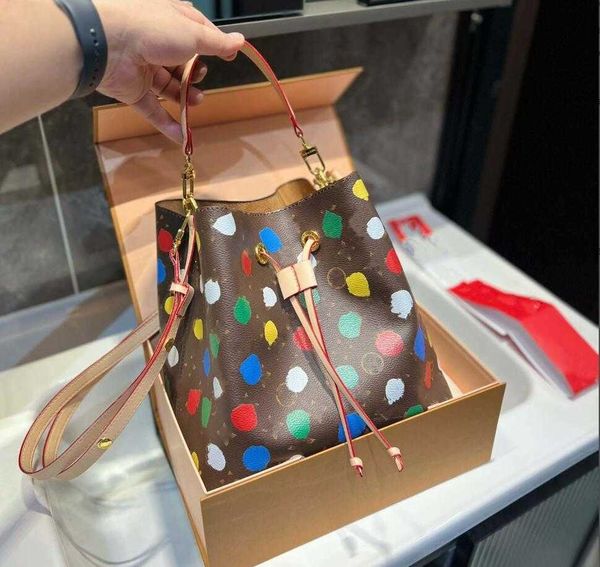 

designer women bucket bag yk nano noe drawstring bag l 23ss multicolor dots jacquard denim monograms handbag bicolor mini noe crossbody japa