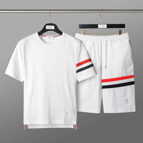

european and american trendy high-end white men's sets bonzero casual sports short sleeved shorts handsome combination, Black;brown