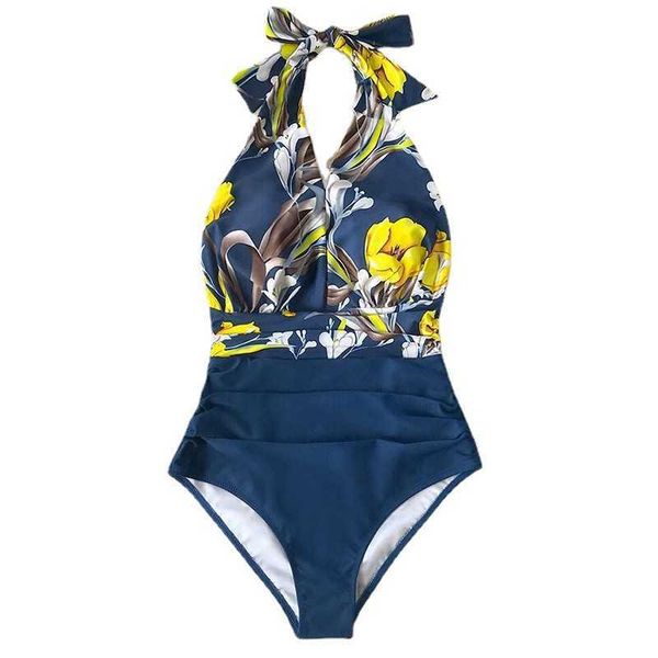 

women's swimwear 2023 new fashion printed high-waisted backless bikini swimsuit iu03, White;black