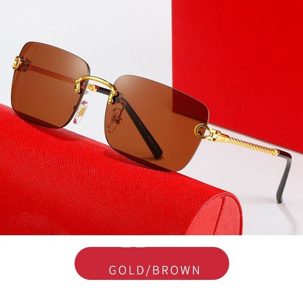 

designer mens sunglasses leopard head composite metal rimless optical frame classic rectangle square luxury gold sunshade sunglass carti fra, White;black