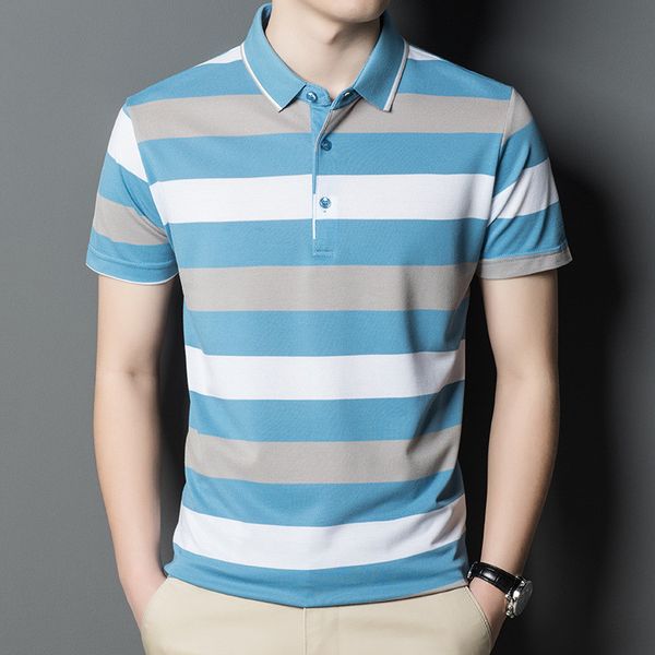 

men's polos arrival men polo shirt striped multi-color summer clothing cotton casual polo shirt for male korean collar shirt 230316, White;black