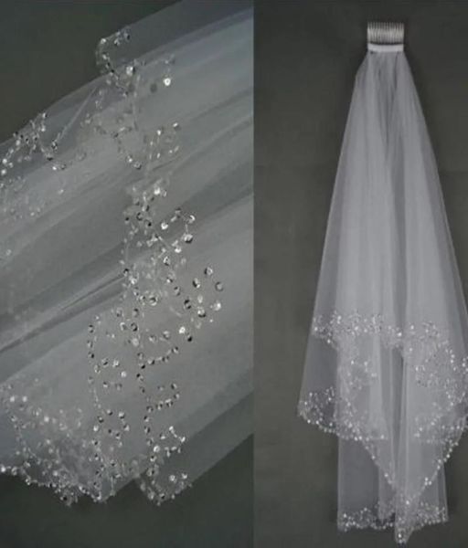 

the new 15 meter double seam beads and sequins sparkling white veil headdress face length comb 4548139, Black