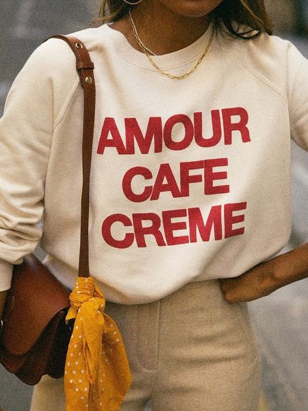 

womens hoodies sweatshirts chic letter print woman round neck long sleeve cotton fashion pullover vintage casual ladies sweatshirt 230316, Black