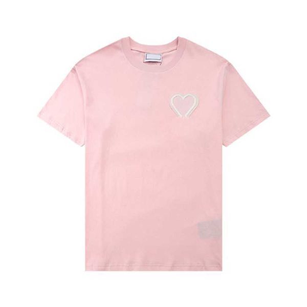 

23new men's paris fashion designer t shirt amis red heart solid color big love round neck short sleeve t-shirt for men and women 7fsh, White;black